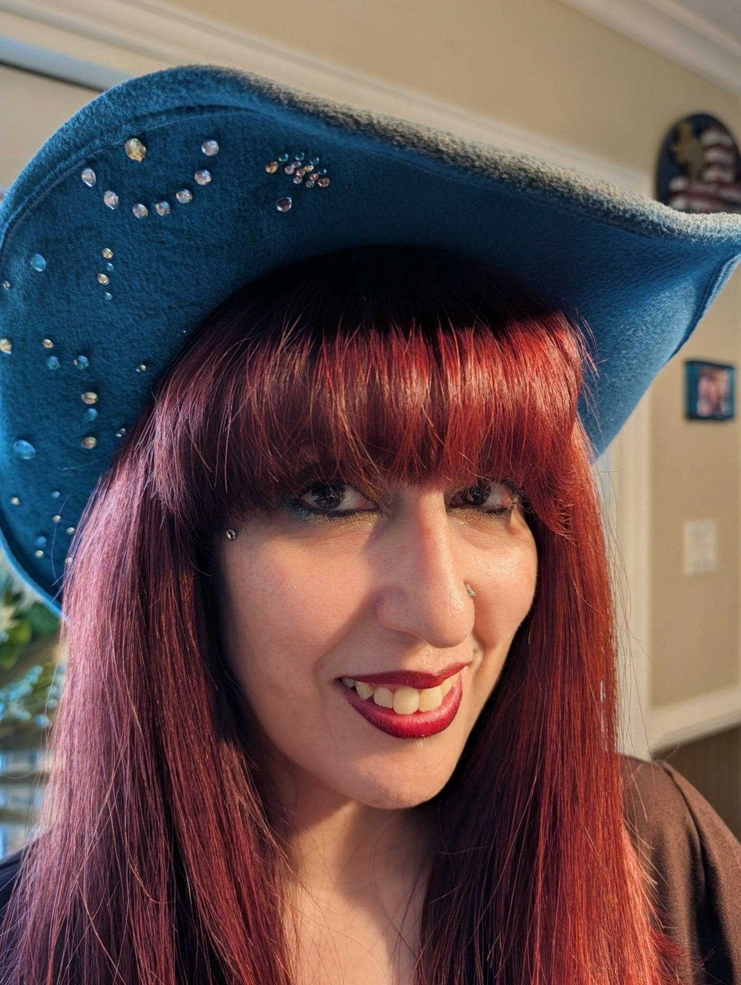 Distressed Blue Rustic Peacock Cowgirl Hat