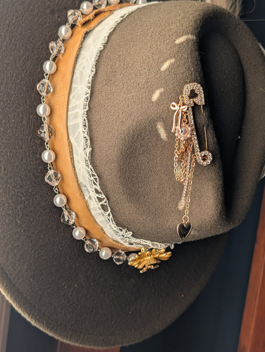 Hunter Green Fedora Hat – Tan Flat Brim