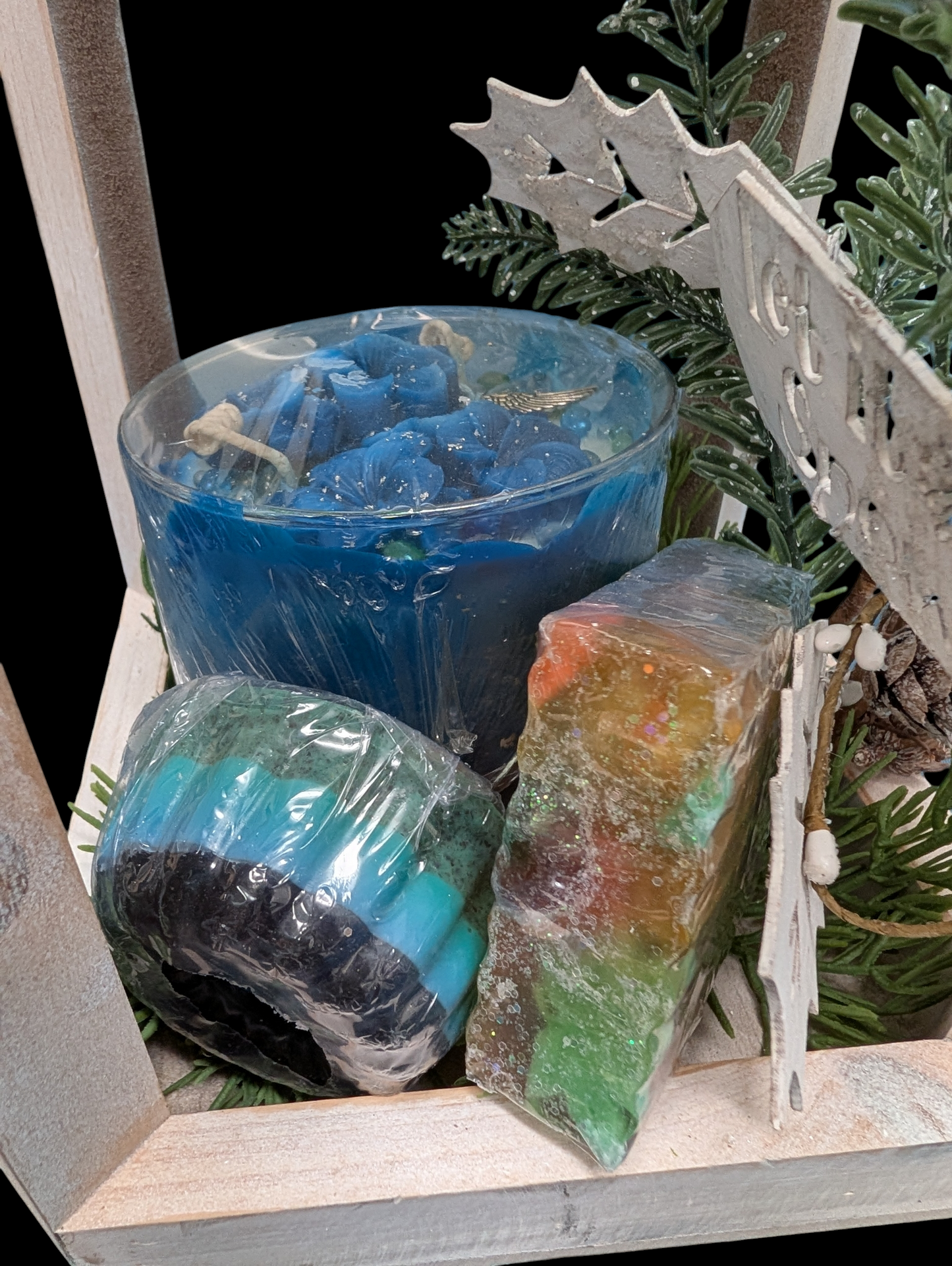 Rustic white wooden lantern-Candle & Soap
