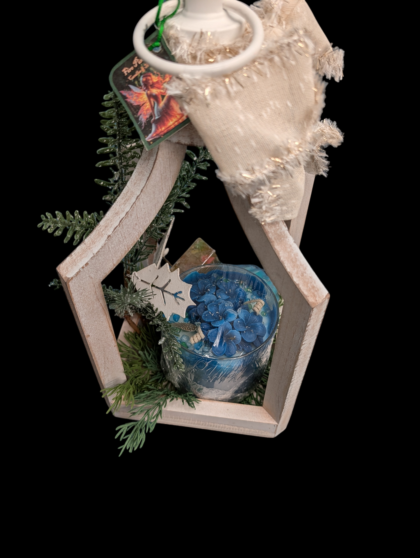 Rustic white wooden lantern-Candle & Soap