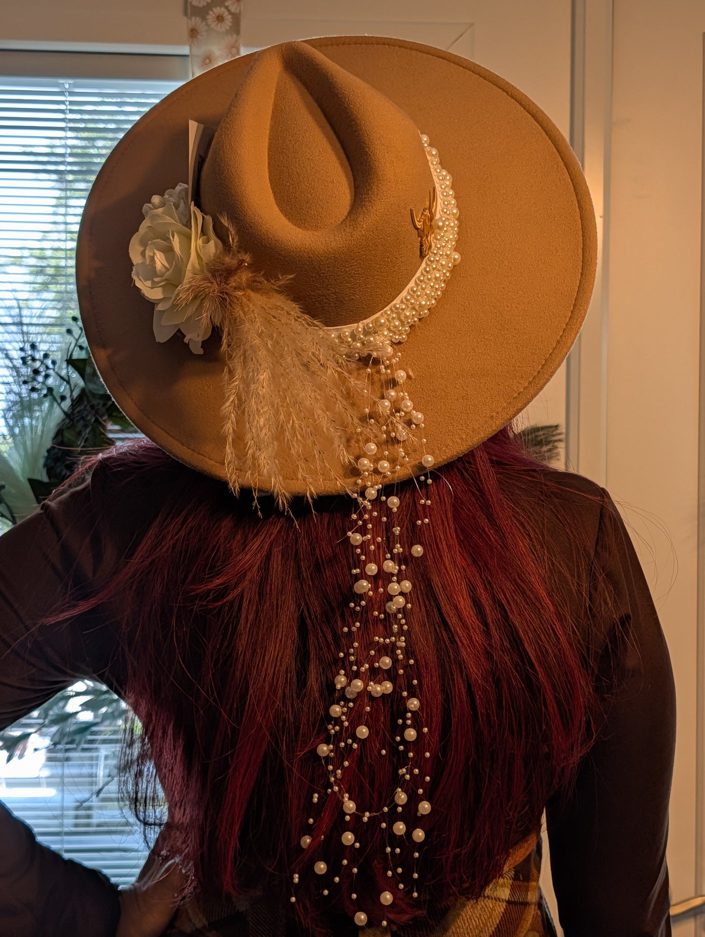 Pearl Fedora Hat – Tan Flat Brim