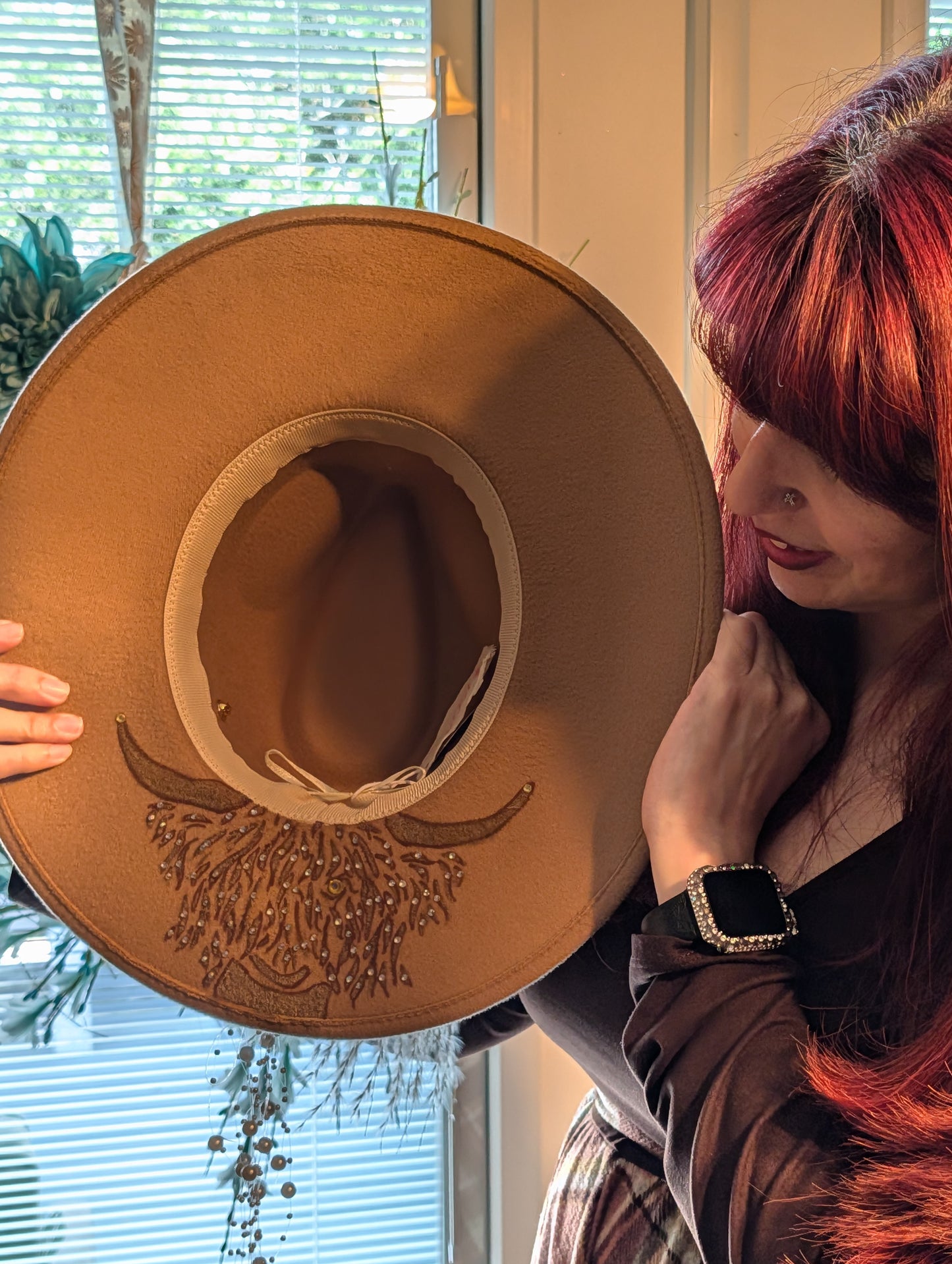 Pearl Fedora Hat – Tan Flat Brim