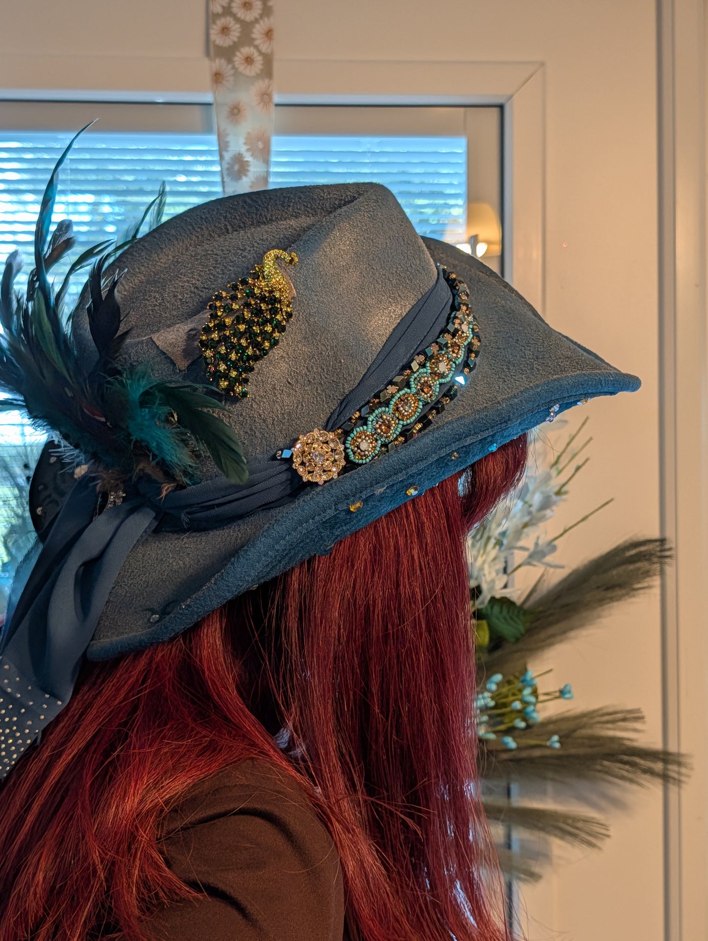 Distressed Blue Rustic Peacock Cowgirl Hat