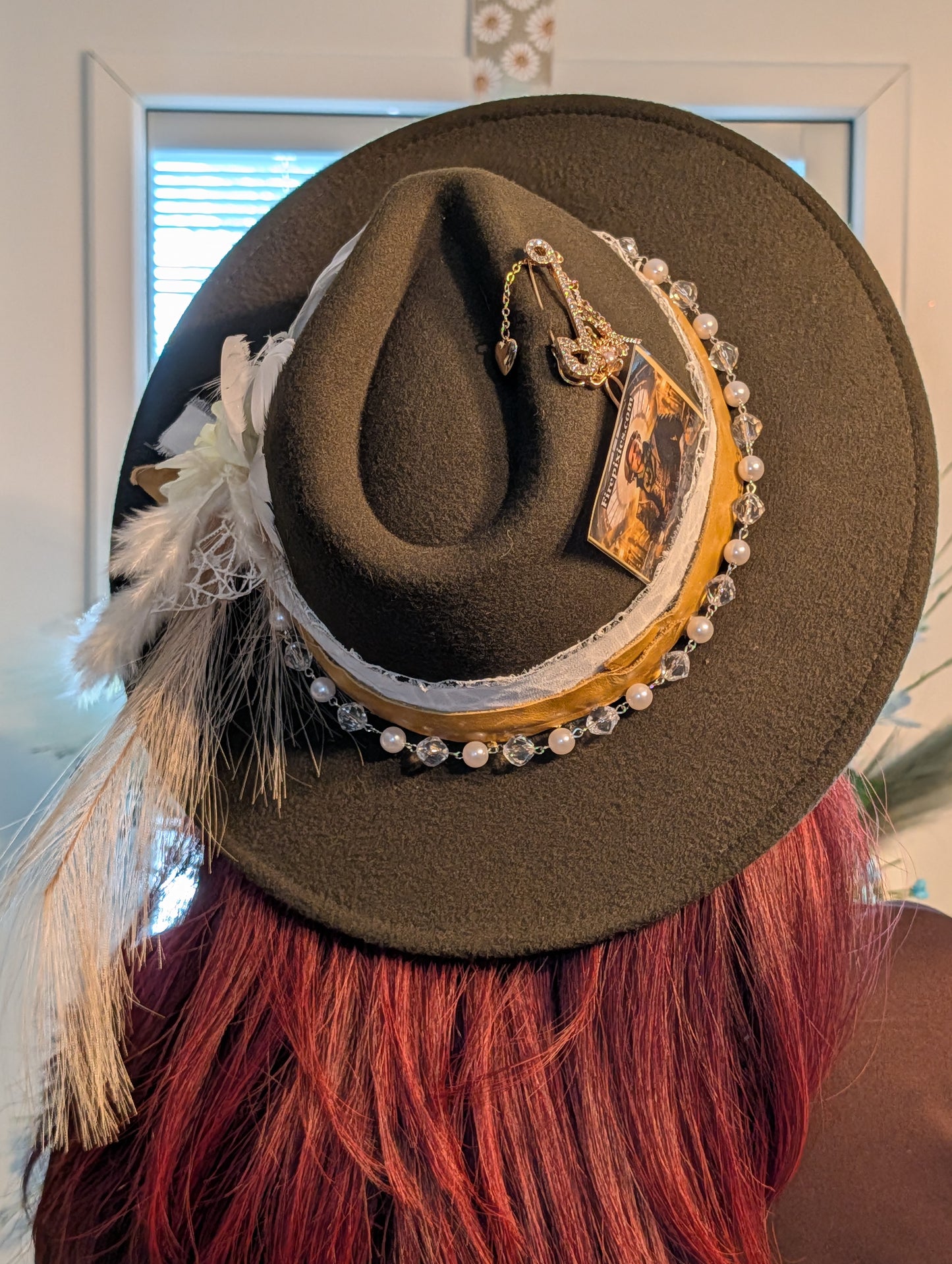 Hunter Green Fedora Hat – Tan Flat Brim