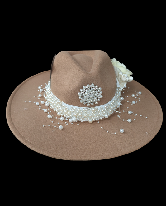 Pearl Fedora Hat – Tan Flat Brim